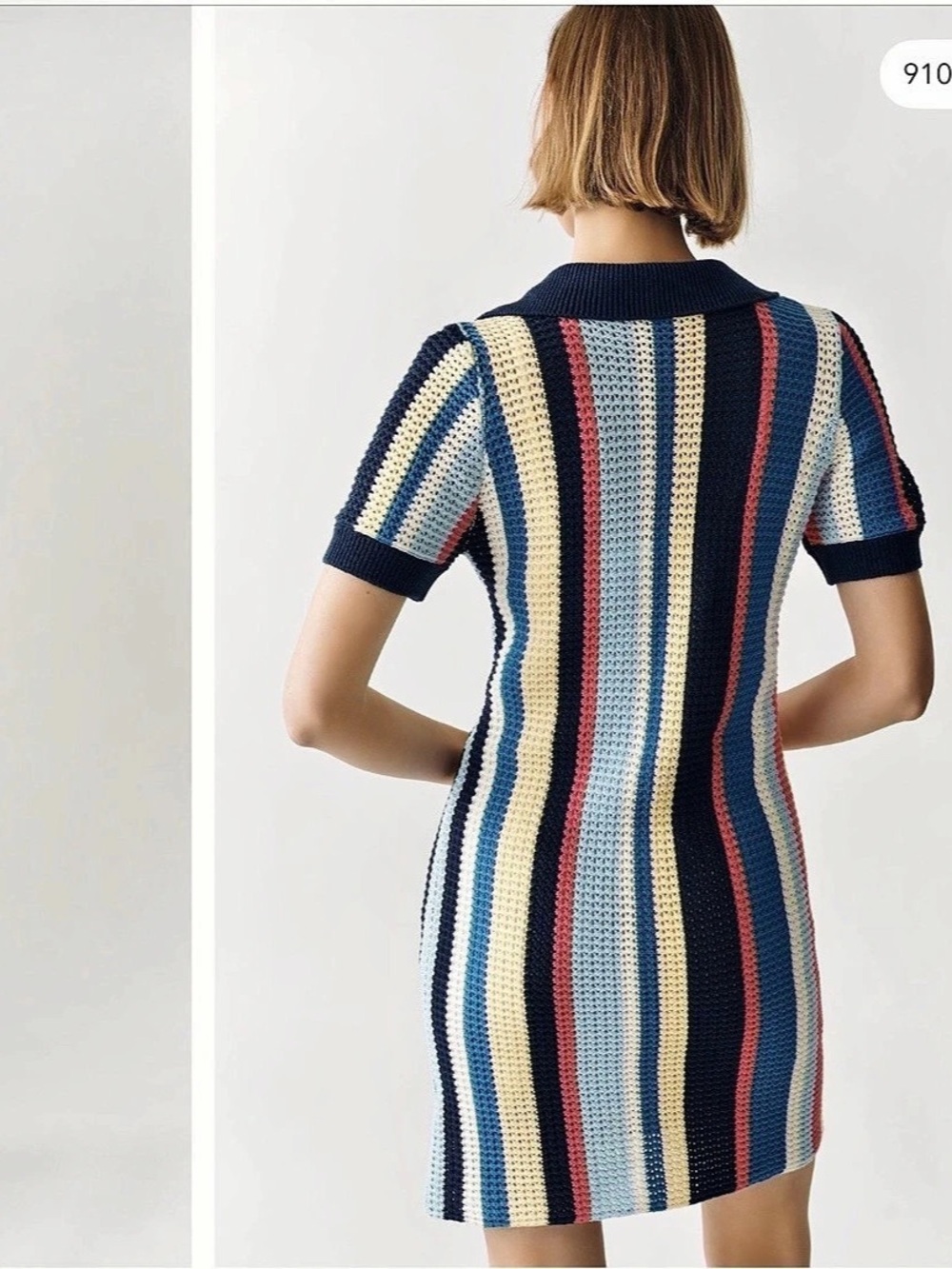 Anthropologie -Maeve Stripe Crochet Polo Dress Blue & Pink Mini - Picture 3 of 4